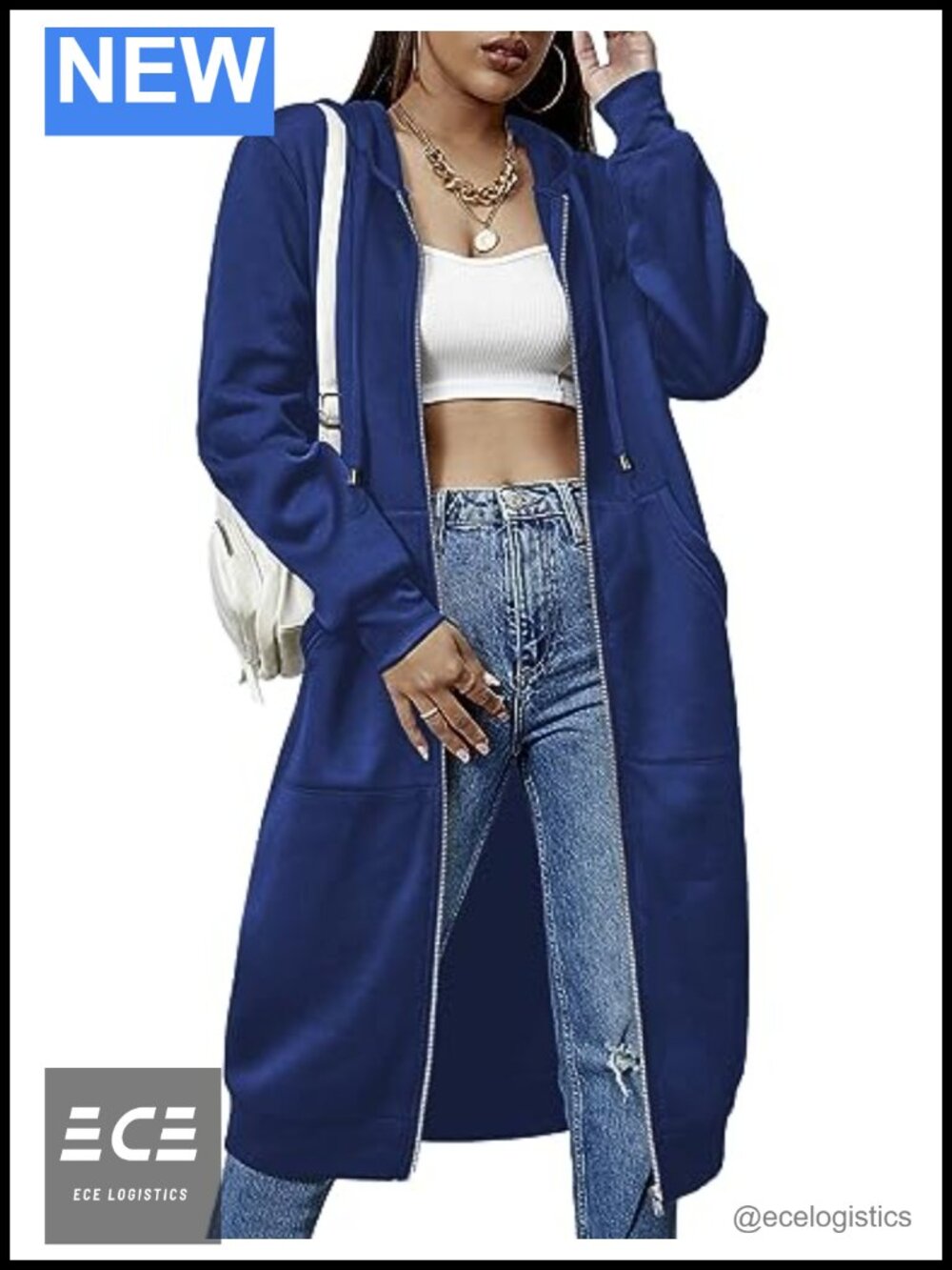 Women's Knee Length Fleece Zip Up Hoodie Sweatshirt Tunic